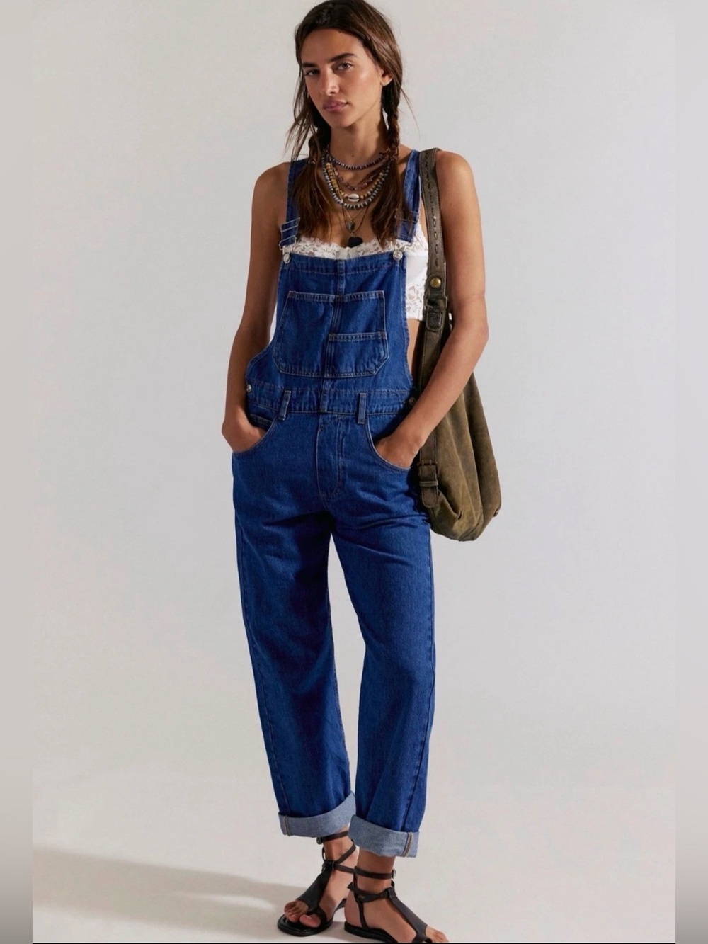 NWT Free People We The Free Ziggy Slouchy Denim Overalls Sapphire Blue Small S